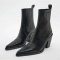 Santiag mi-haute noir Cuir Femme - Bout pointu, talon carré