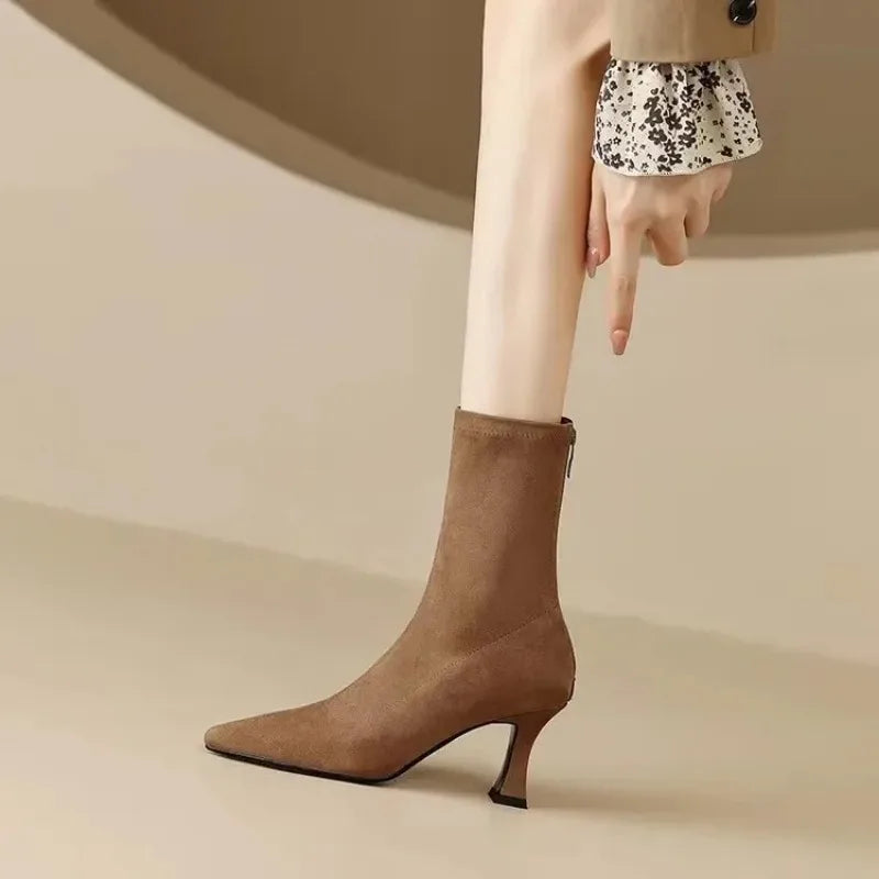 Bottine à talon marron Daim Femme - Style cowboy