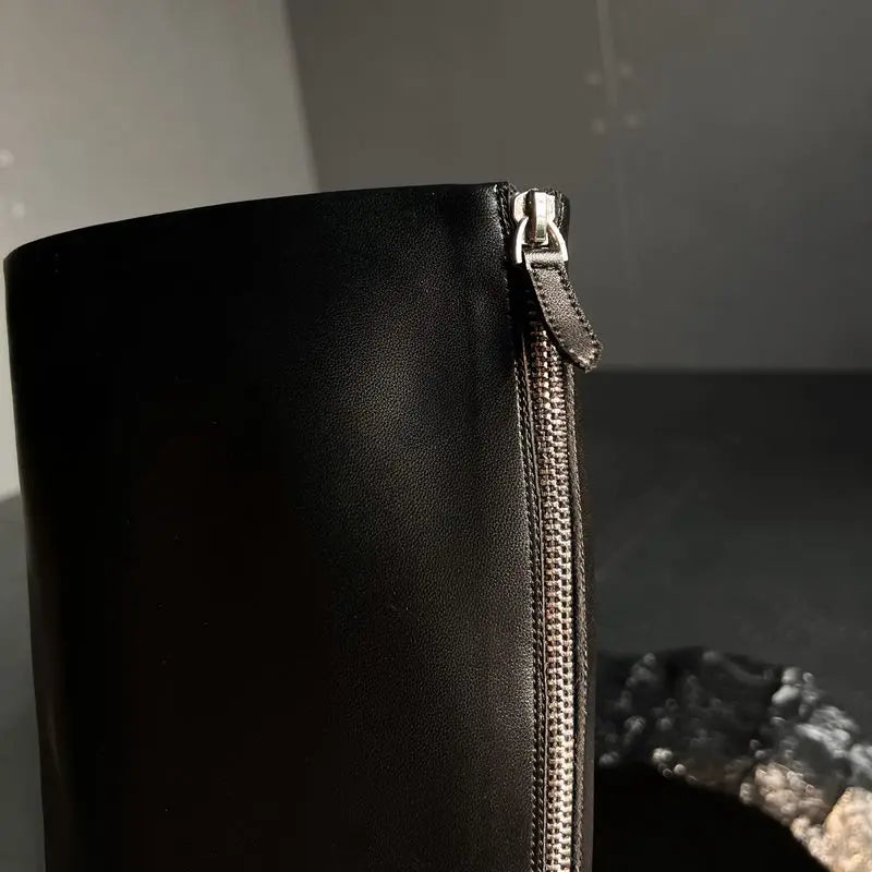 Botte haute noir Cuir Femme - Bout pointu