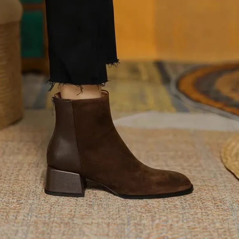 Bottine à talon marron Daim Femme - Style minimaliste