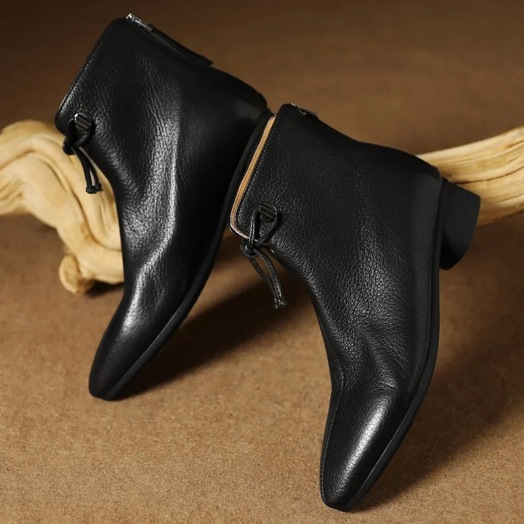 Bottine plate noir Cuir Femme - Nœud papillon
