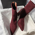 Bottine haute rouge Daim Synthétique Femme - Bout pointu
