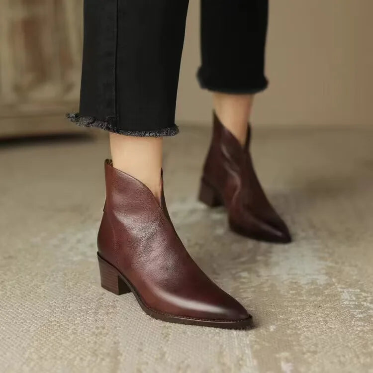 Santiag mi-haute marron Simili Cuir Femme - Talon carré