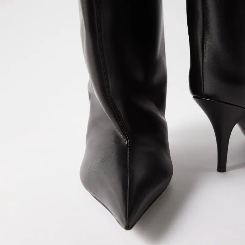 Botte haute noir Synthétique Femme - Tige large, talon aiguille