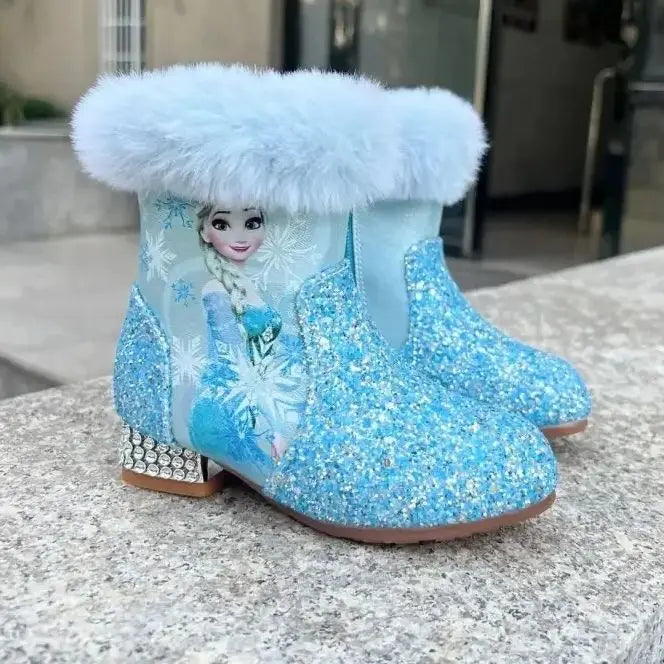 Santiag mi-haute bleu à paillettes Synthétique Enfant - Fausse fourrure