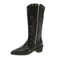 Santiag haute noir Simili Cuir Femme - Clous, broderies florales