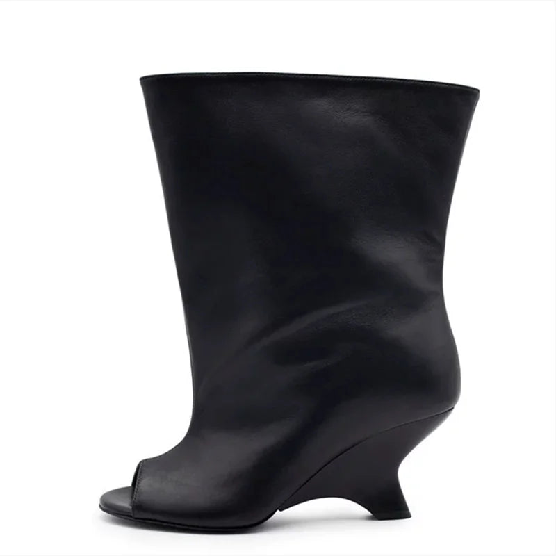 Botte haute noir Synthétique Femme - Bout ouvert, tige mi-mollet