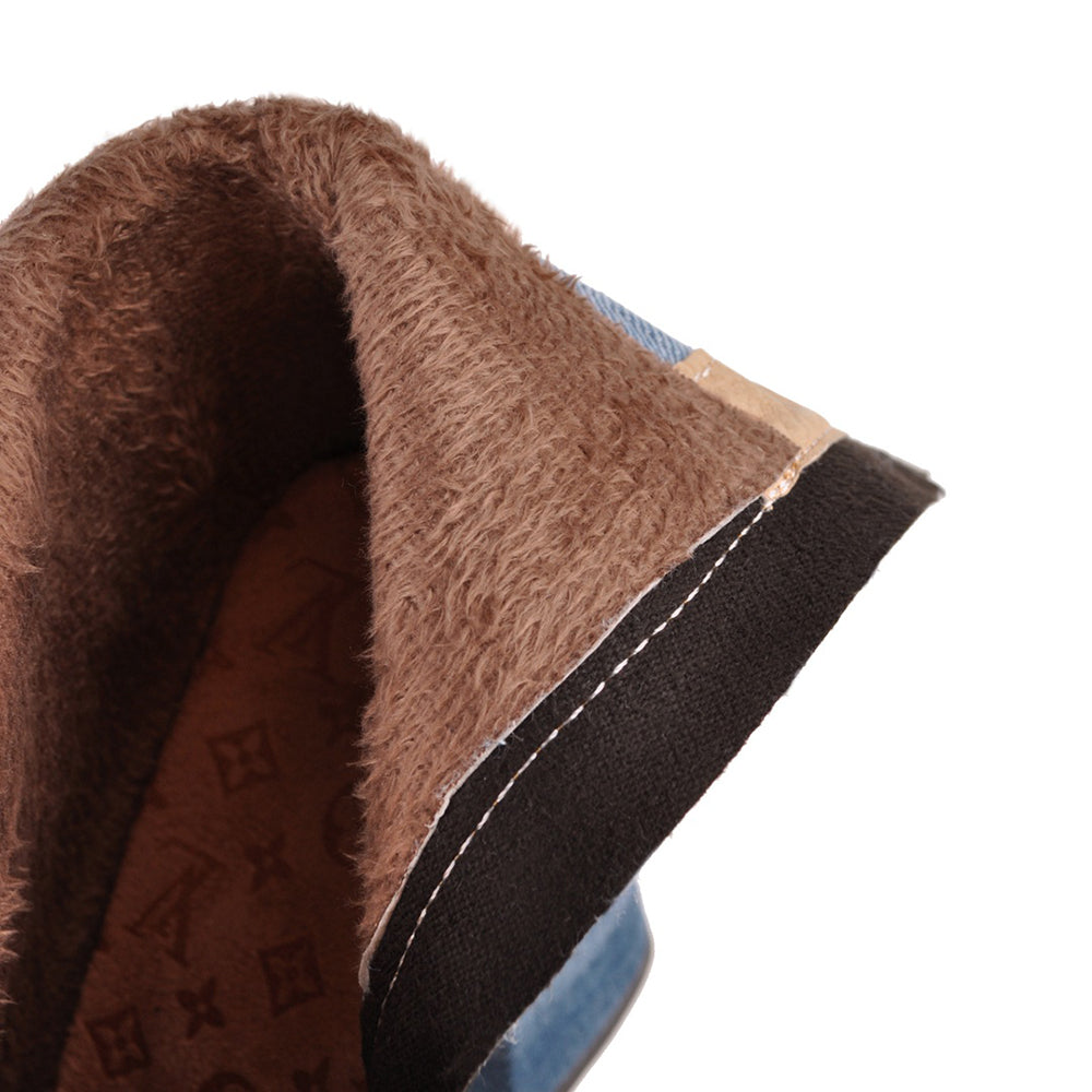 Botte haute bleu Synthétique Femme - Effet denim effiloché