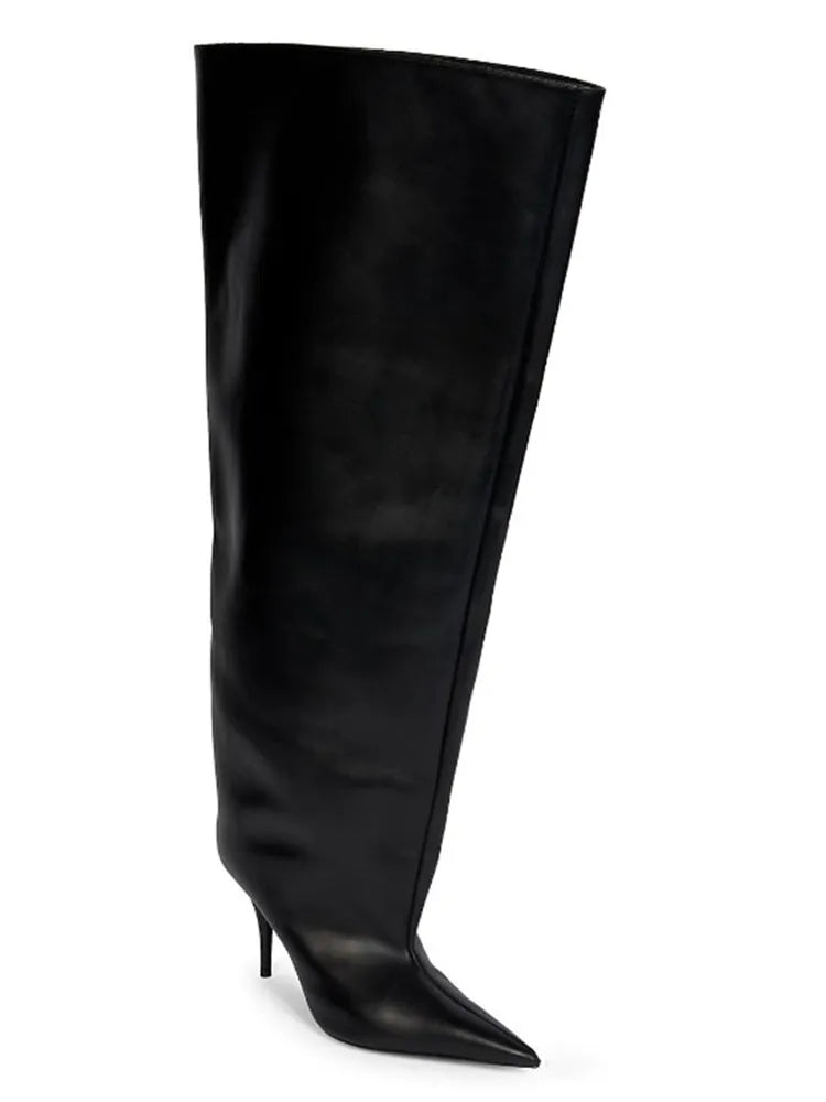 Botte haute noir Synthétique Femme - Tige large, talon aiguille