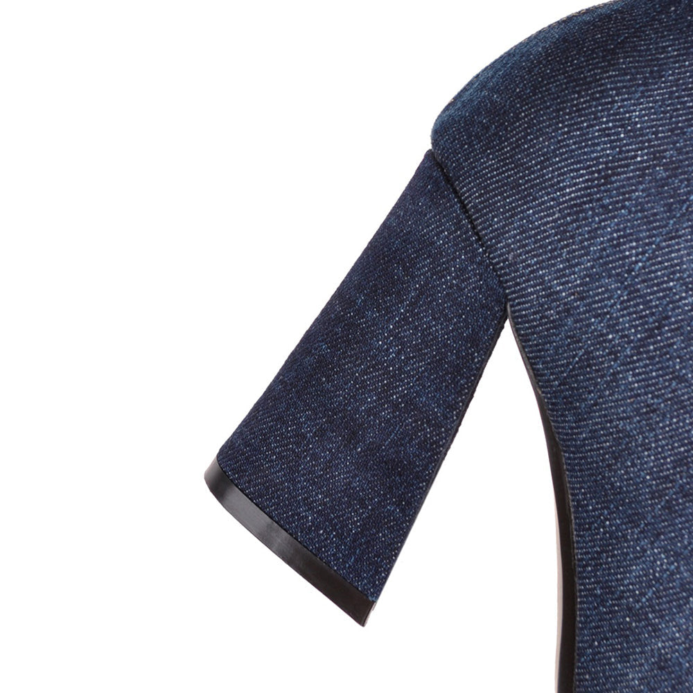 Botte haute noir Synthétique Femme - Denim effiloché