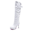 Botte haute blanc Simili Cuir Femme - Boutons décoratifs
