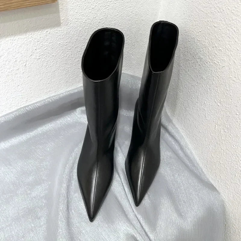 Botte haute noir Simili Cuir Femme - Style minimaliste