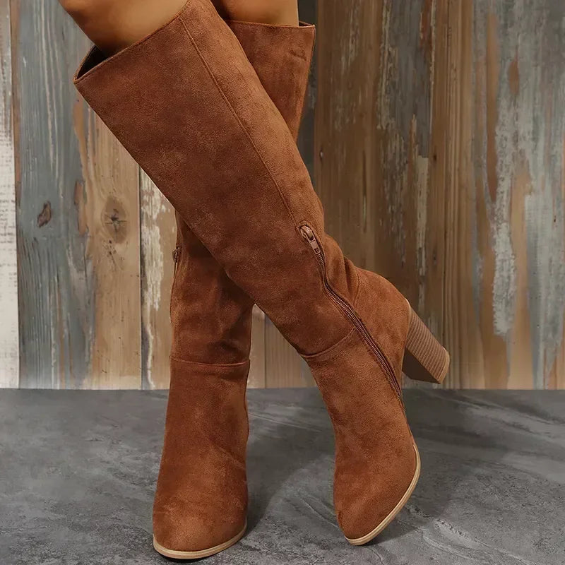 Santiag mi-haute marron Daim Synthétique Femme - Bout pointu, style rétro