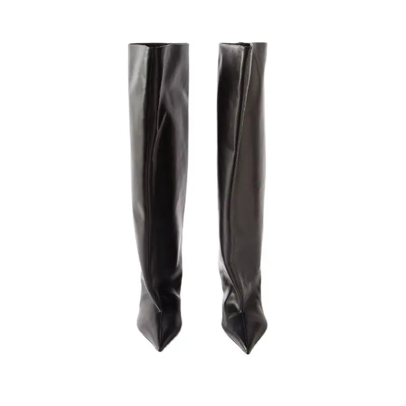 Botte haute noir Synthétique Femme - Tige large, talon aiguille