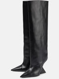 Botte haute noir Simili Cuir Femme - Bout pointu, talon sculpté