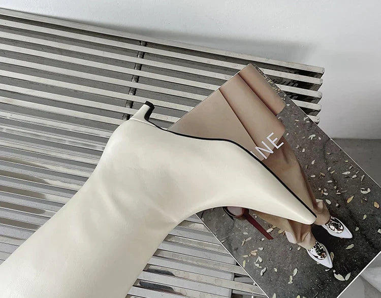 Santiag haute blanc Synthétique Femme - Bout pointu