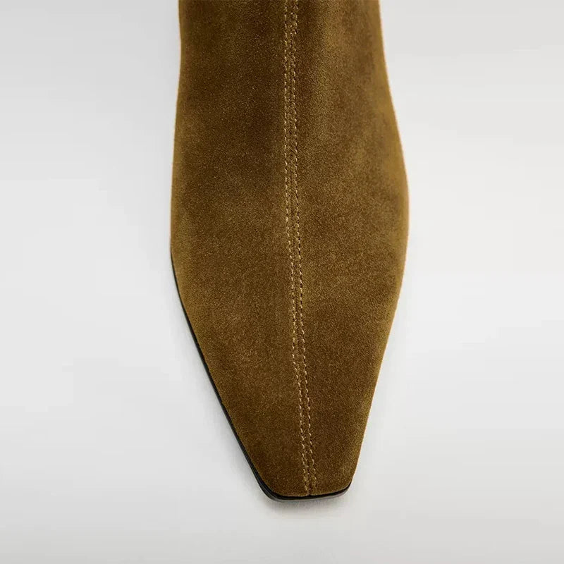 Bottine à talon marron Daim Femme - Talon carré, style cowboy