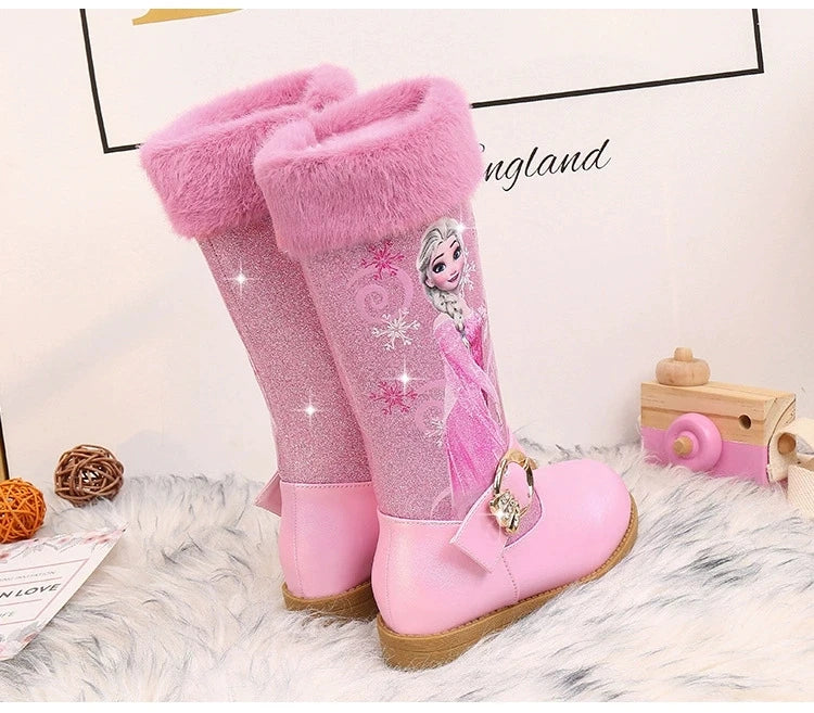 Santiag haute rose Simili Cuir Fille - Broderies, fourrure