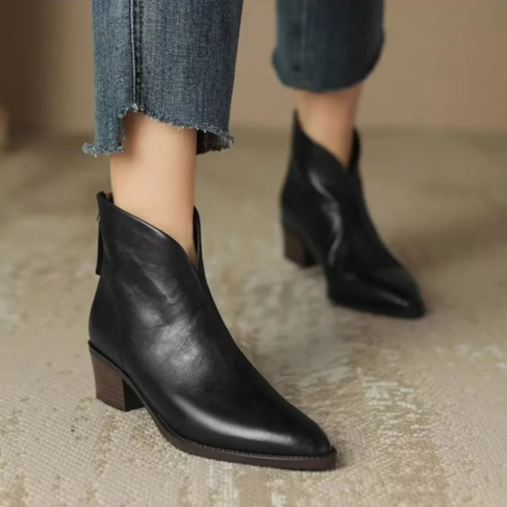 Bottine à talon noir Simili Cuir Femme - Style cowboy, bout pointu