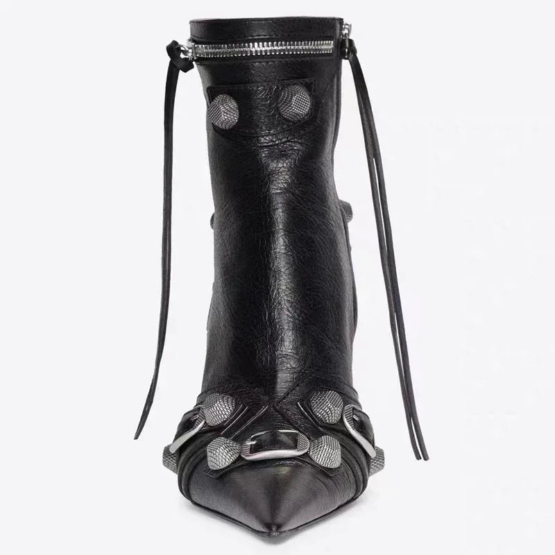 Bottine à talon noir Simili Cuir Femme - Style cowboy, ornements