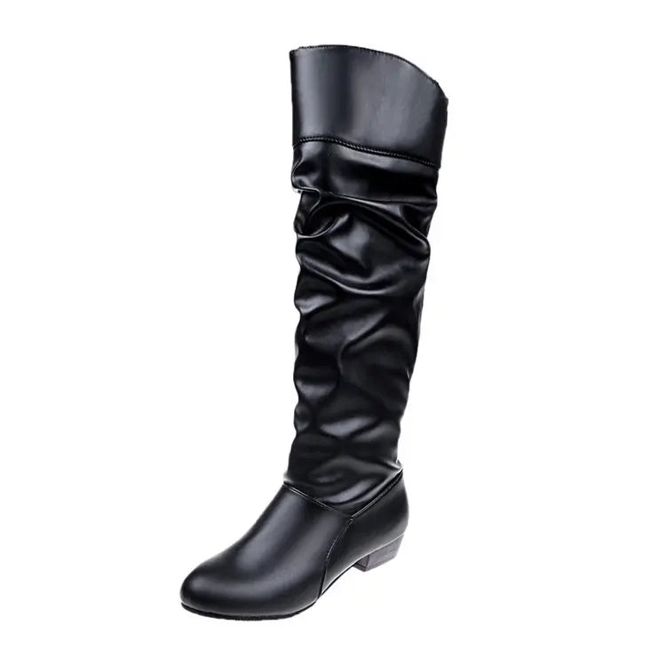 Botte haute noir Synthétique Femme - Effet froncé