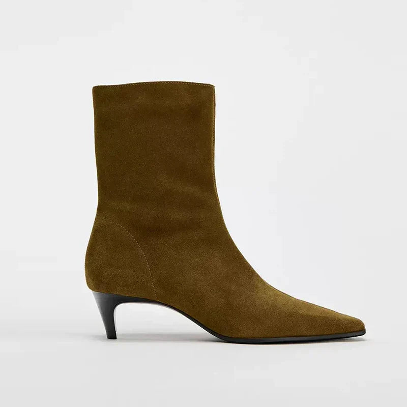 Bottine à talon marron Daim Femme - Talon carré, style cowboy