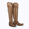 Santiag haute marron Simili Cuir Femme - Rivets, style cowboy