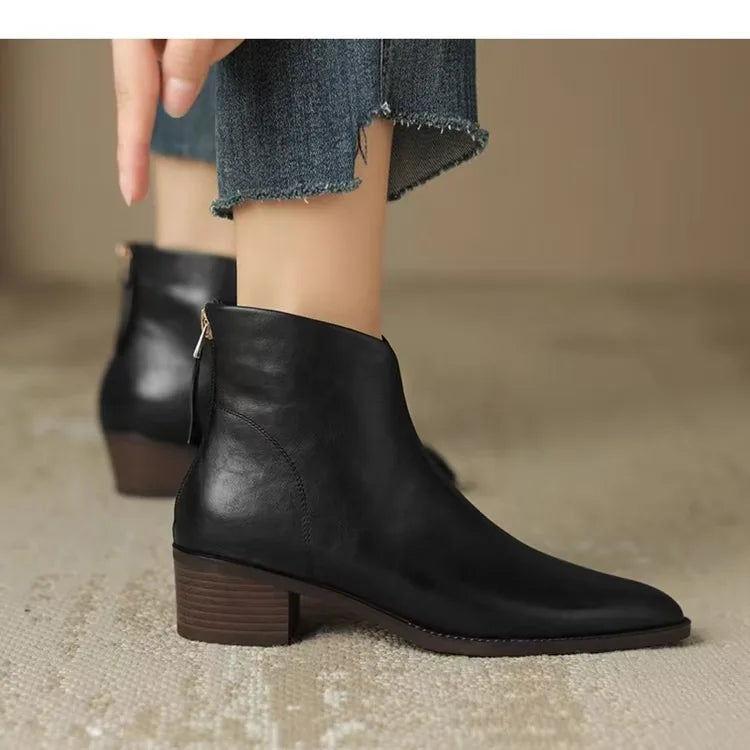 Santiag basse noir Simili Cuir Femme - Talon carré