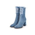 Bottine à talon Synthétique Femme - Franges, denim