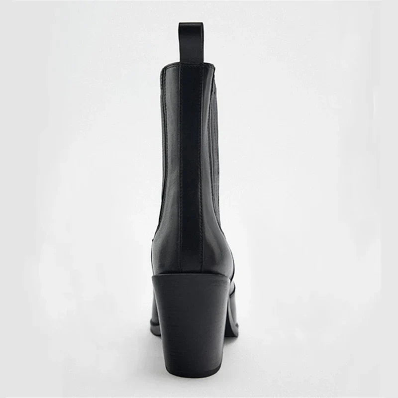 Santiag mi-haute noir Cuir Femme - Bout pointu, talon carré