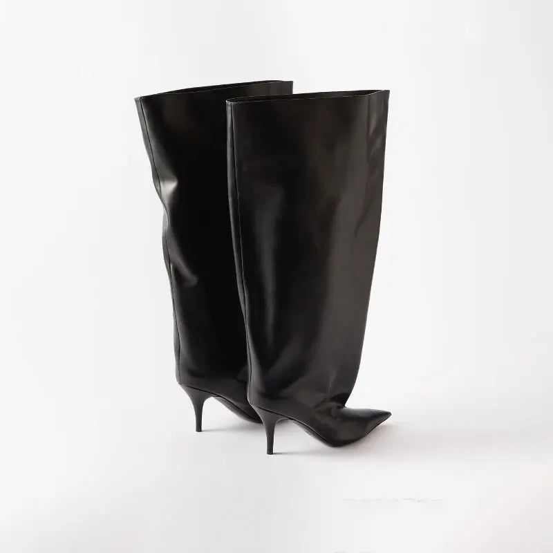 Botte haute noir Synthétique Femme - Tige large, talon aiguille