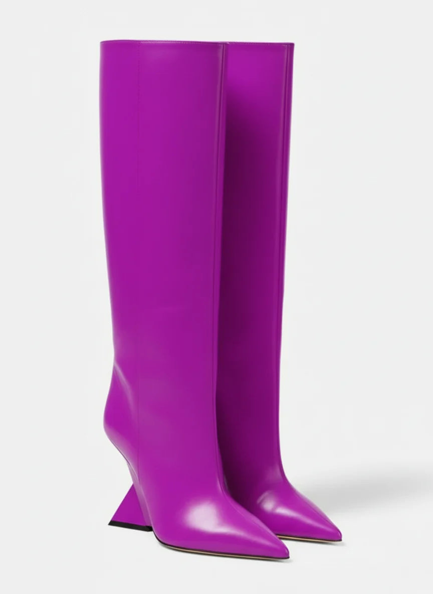 Botte haute violet Synthétique Femme - Talon sculpté triangulaire