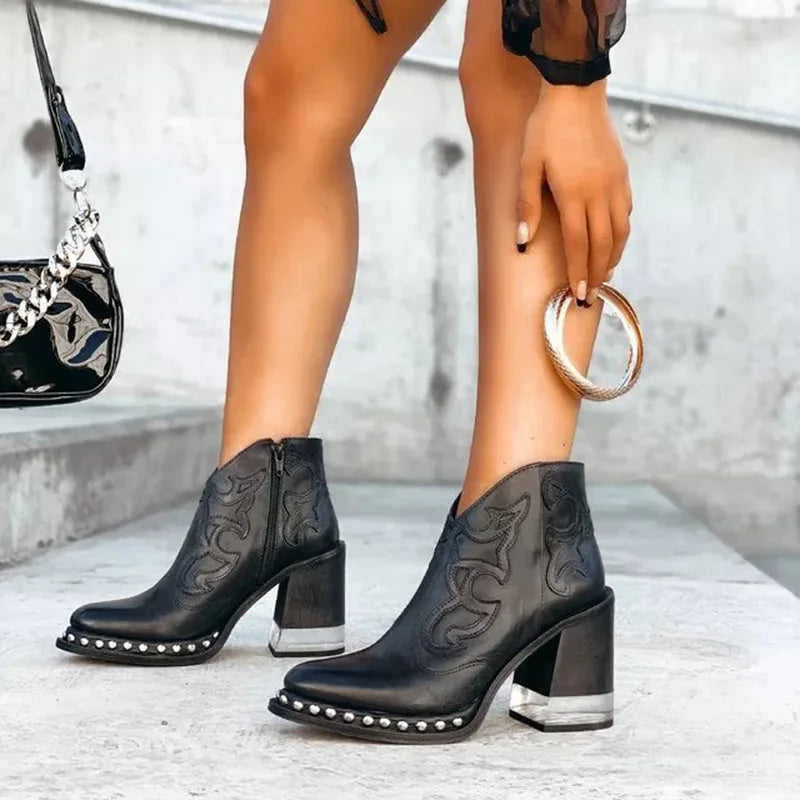 Santiag basse noir Synthétique Femme - Broderies western, clous