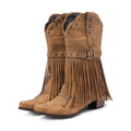 Santiag mi-haute camel Simili Cuir Femme - Franges, étoiles