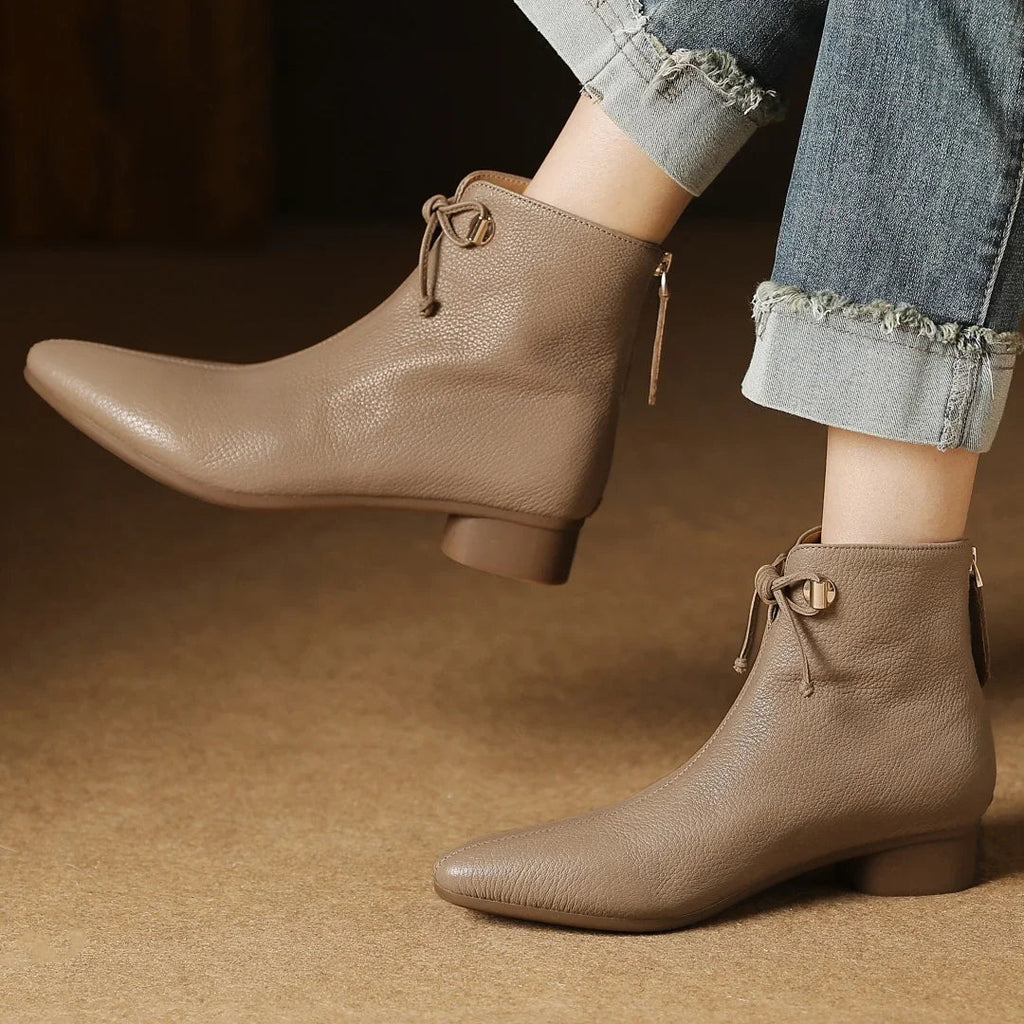 Bottine à talon marron clair Cuir Femme - Cuir grainé