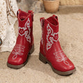 Santiag mi-haute rouge Cuir Fille - Broderies, style cowboy