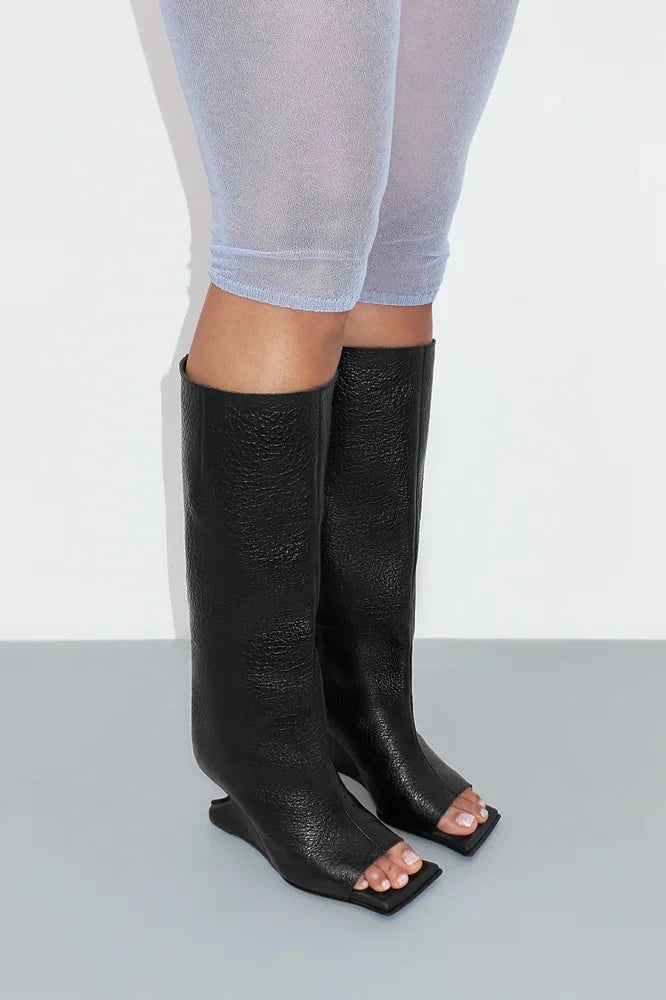 Botte haute noir Synthétique Femme - Bout ouvert