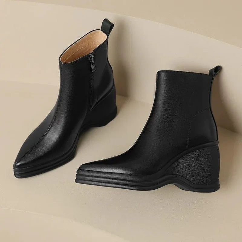 Bottine à talon noir Synthétique Femme - Talon compensé, bout pointu