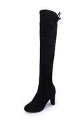 Botte haute noir Daim Synthétique Femme - Sangle arrière