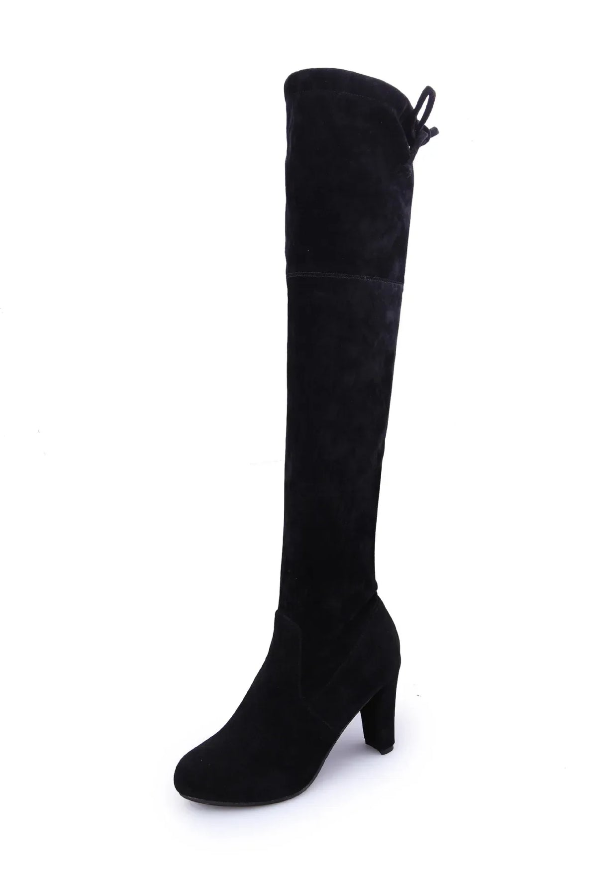Botte haute noir Daim Synthétique Femme - Sangle arrière