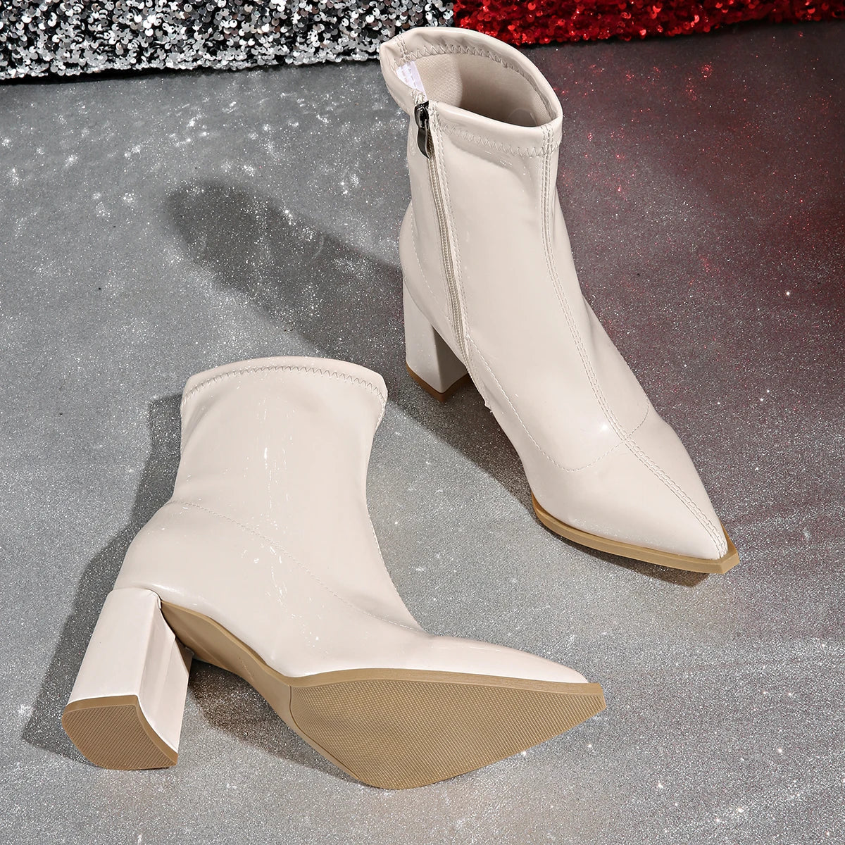 Bottine à talon blanc Synthétique Femme - Verni