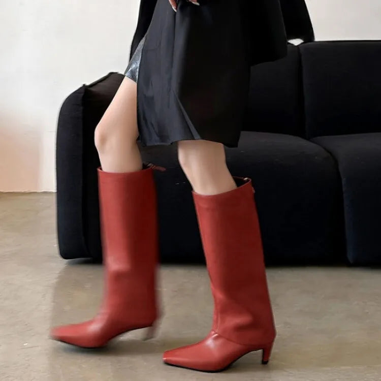 Botte haute rouge Cuir Femme - Bout pointu