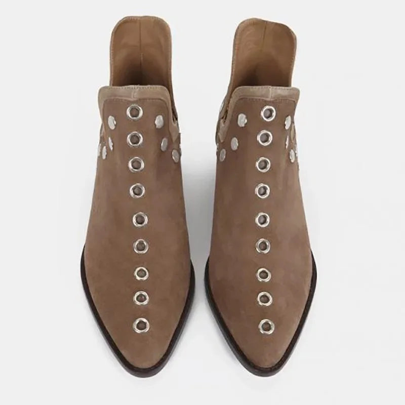 Santiag mi-haute marron Simili Cuir Femme - Œillets métalliques