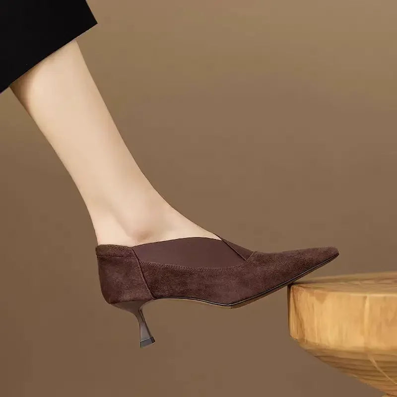 Bottine à talon marron foncé Daim Synthétique Femme - Talon aiguille