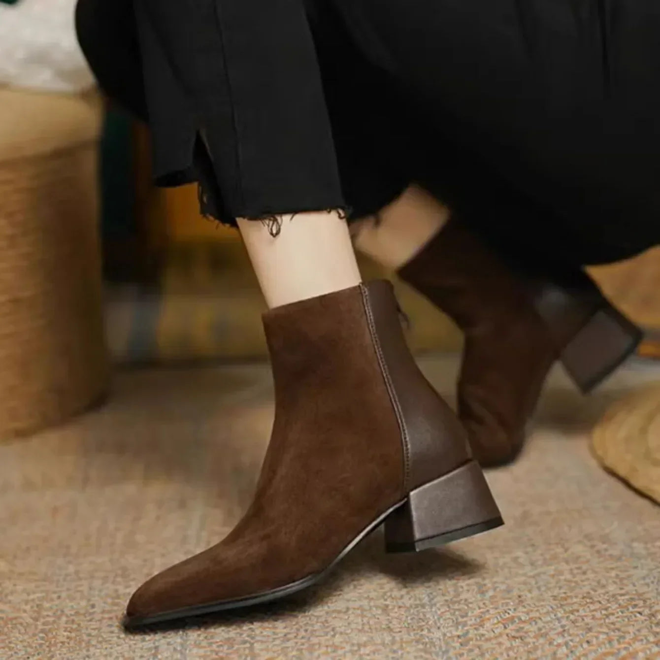 Bottine à talon marron Daim Femme - Style minimaliste