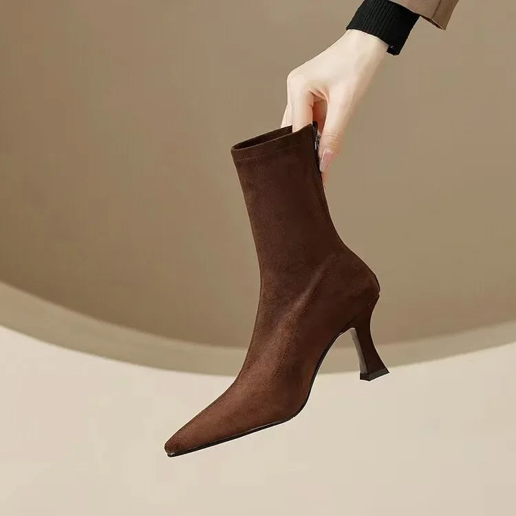 Botte haute marron Daim Synthétique Femme - Bout pointu