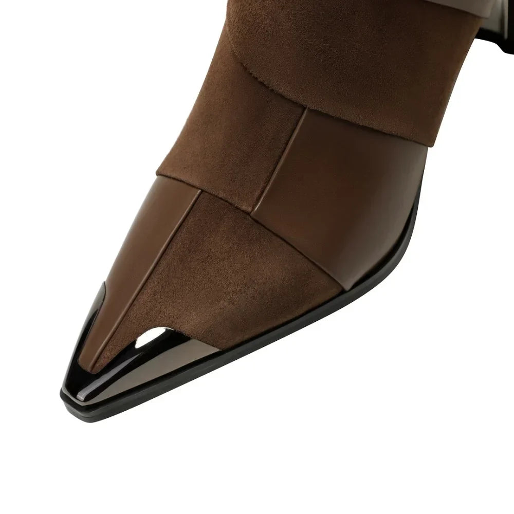 Bottine à talon marron foncé Cuir Femme - Bout pointu métallisé