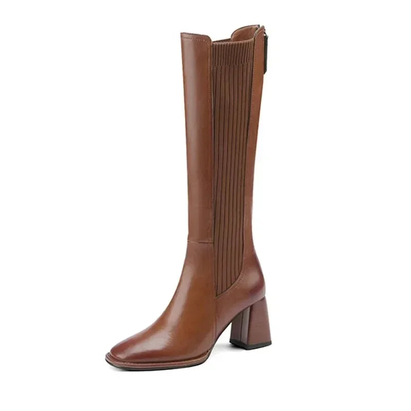 Santiag haute marron Synthétique Femme - Insert élastique
