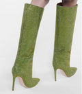 Botte haute vert Daim Synthétique Femme - Pailletée