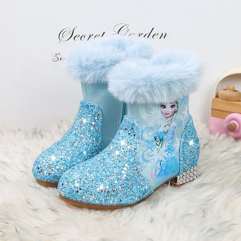 Santiag mi-haute bleu à paillettes Synthétique Enfant - Fausse fourrure
